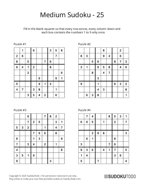 9x9 Sudoku - Medium - 25