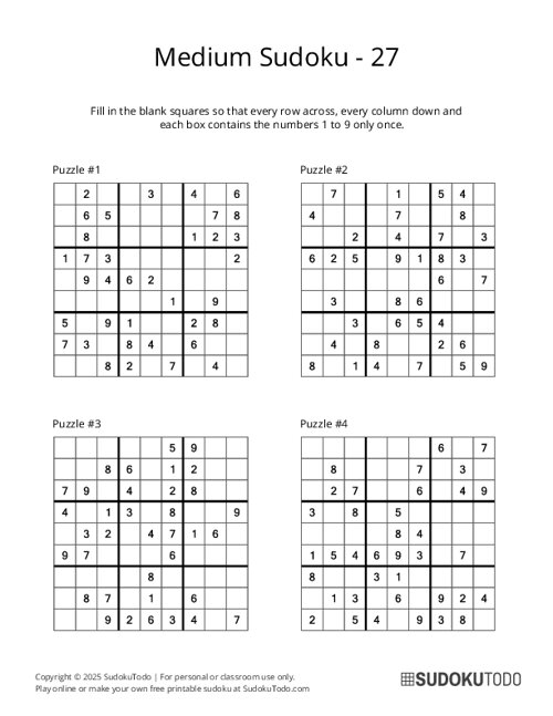 9x9 Sudoku - Medium - 27