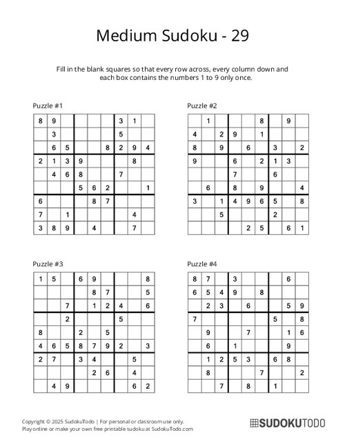 9x9 Sudoku - Medium - 29