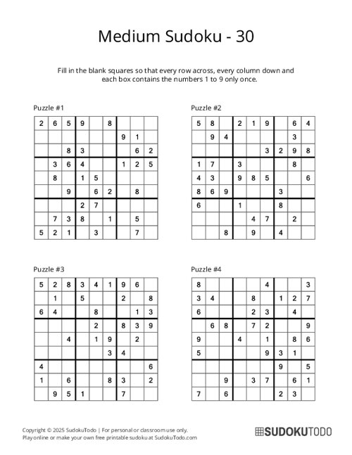 9x9 Sudoku - Medium - 30