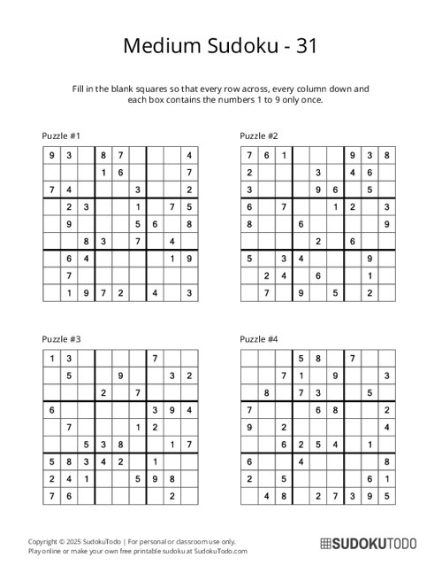 9x9 Sudoku - Medium - 31