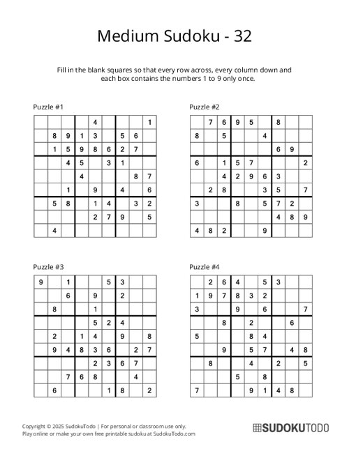 9x9 Sudoku - Medium - 32