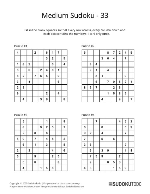 9x9 Sudoku - Medium - 33