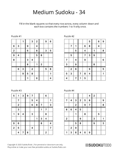 9x9 Sudoku - Medium - 34