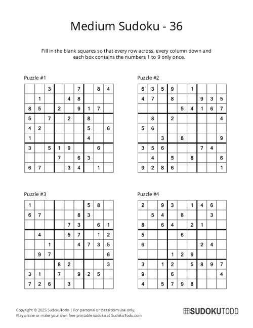 9x9 Sudoku - Medium - 36