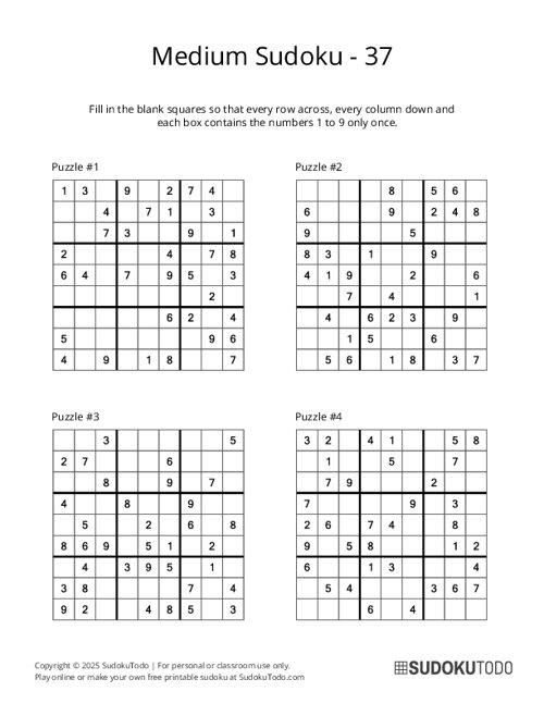 9x9 Sudoku - Medium - 37