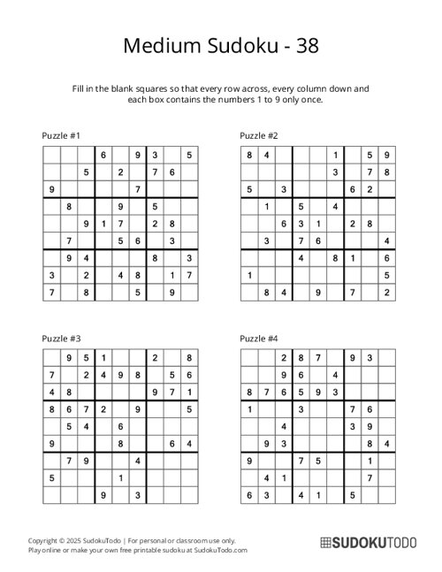 9x9 Sudoku - Medium - 38