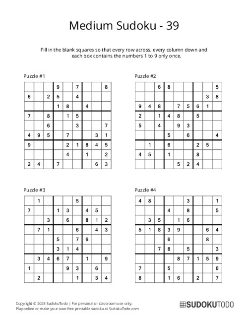 9x9 Sudoku - Medium - 39