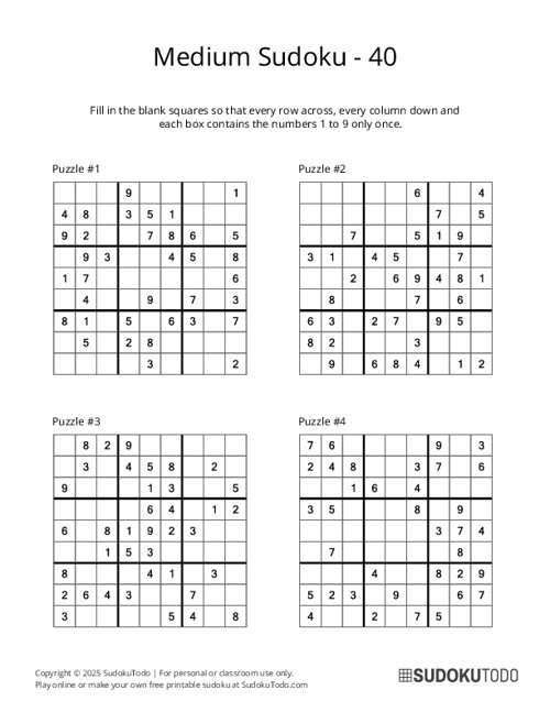 9x9 Sudoku - Medium - 40