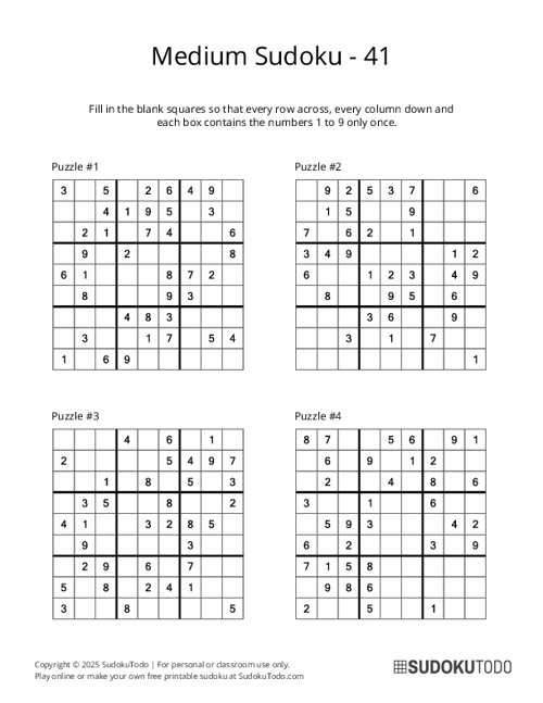 9x9 Sudoku - Medium - 41