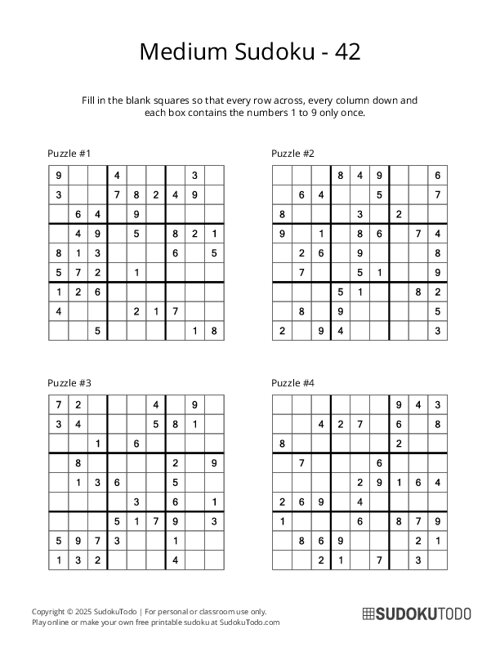 9x9 Sudoku - Medium - 42