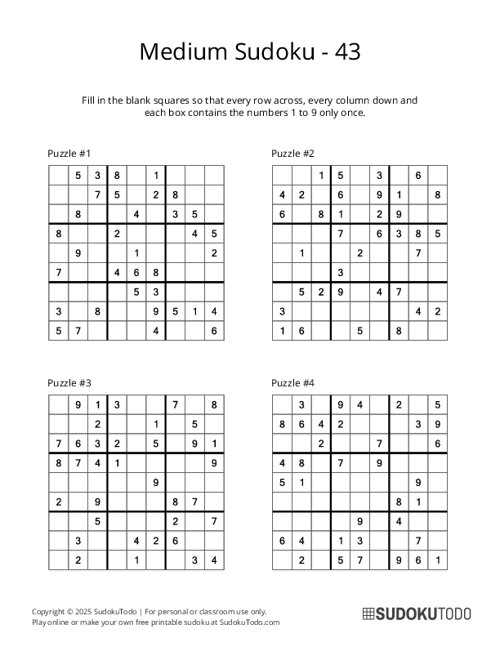 9x9 Sudoku - Medium - 43