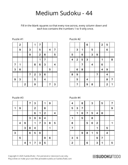 9x9 Sudoku - Medium - 44