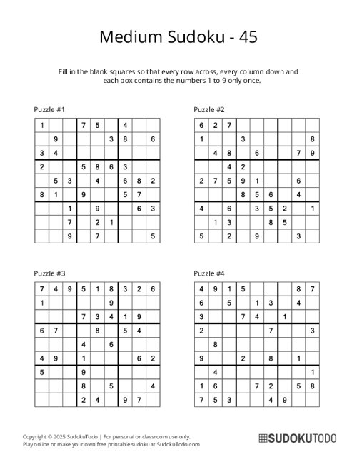 9x9 Sudoku - Medium - 45