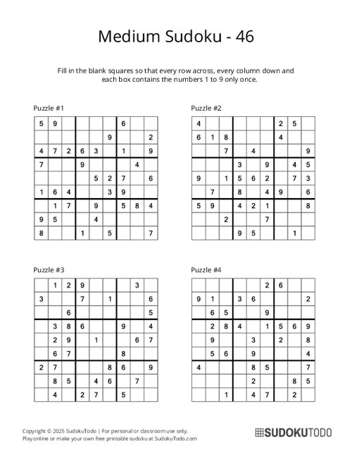 9x9 Sudoku - Medium - 46