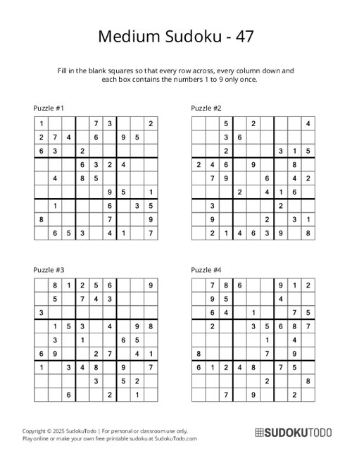 9x9 Sudoku - Medium - 47