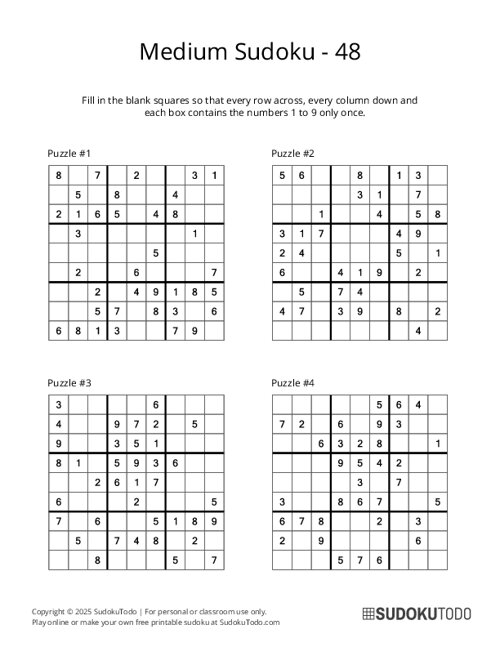 9x9 Sudoku - Medium - 48