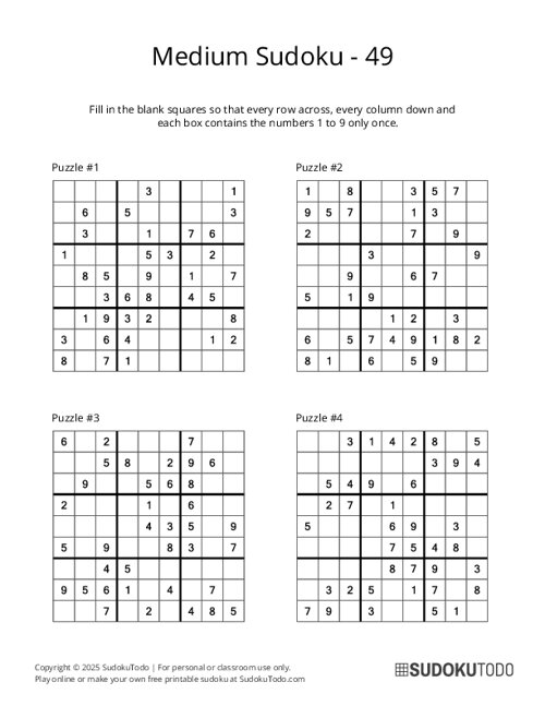 9x9 Sudoku - Medium - 49