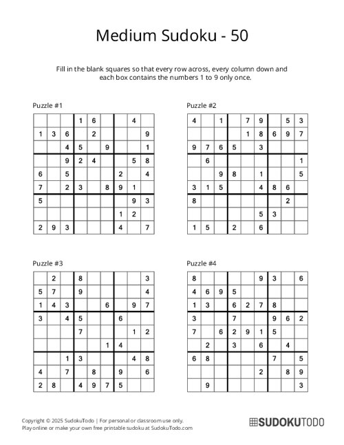 9x9 Sudoku - Medium - 50