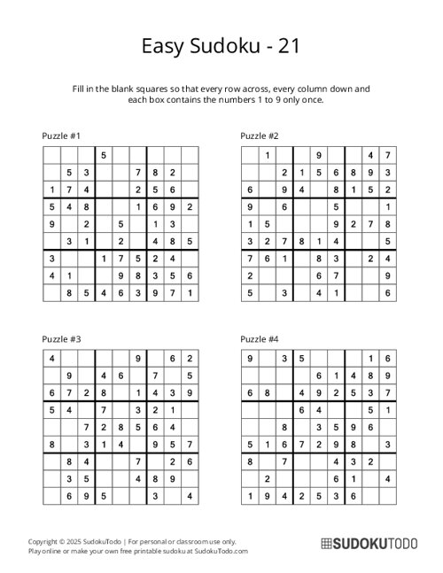 9x9 Sudoku - Easy - 21