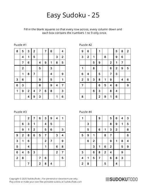 9x9 Sudoku - Easy - 25