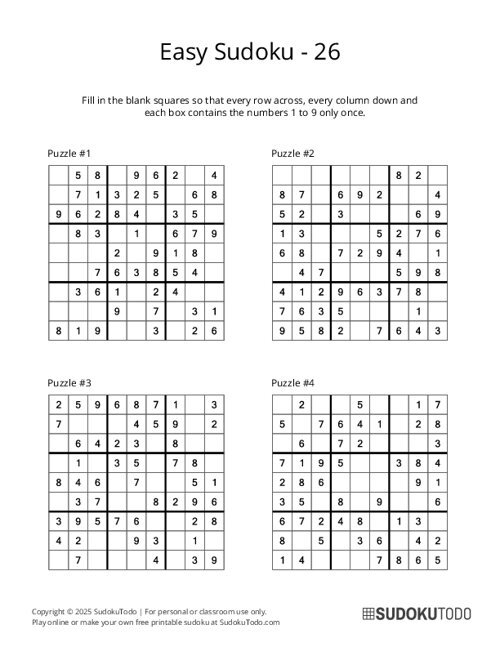 9x9 Sudoku - Easy - 26