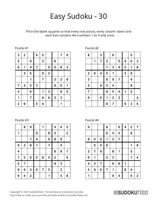 9x9 Sudoku - Easy - 30