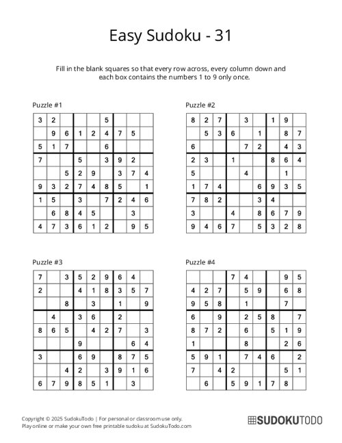 9x9 Sudoku - Easy - 31