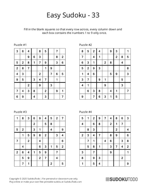 9x9 Sudoku - Easy - 33