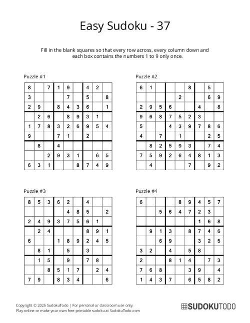 9x9 Sudoku - Easy - 37