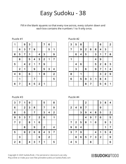 9x9 Sudoku - Easy - 38