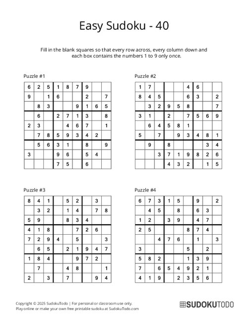 9x9 Sudoku - Easy - 40