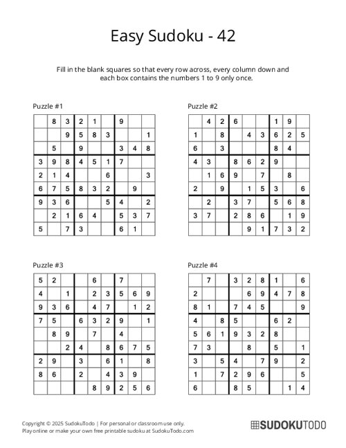 9x9 Sudoku - Easy - 42