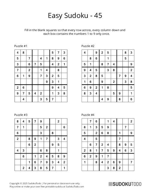 9x9 Sudoku - Easy - 45