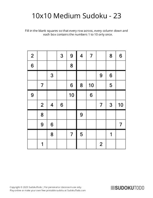 10x10 Sudoku - Medium - 23