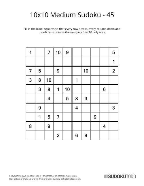 10x10 Sudoku - Medium - 45