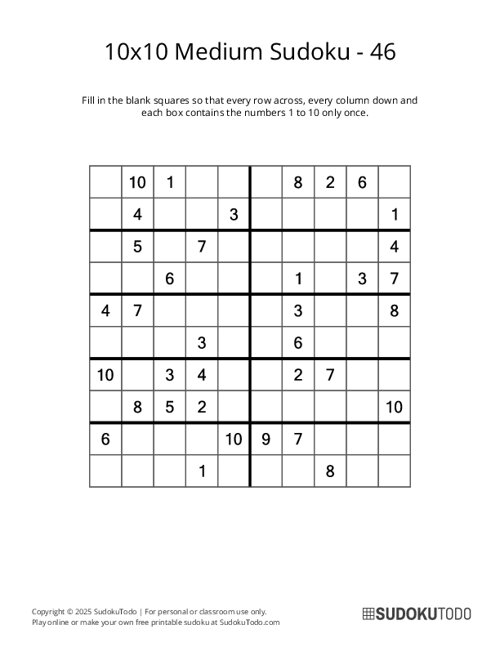 10x10 Sudoku - Medium - 46