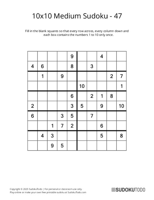 10x10 Sudoku - Medium - 47