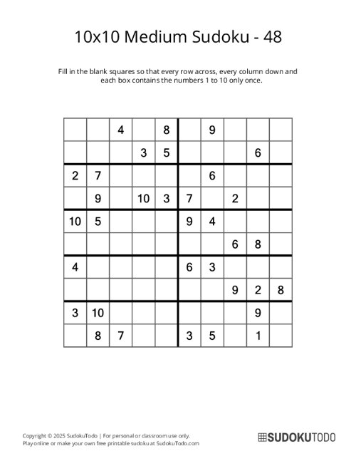 10x10 Sudoku - Medium - 48