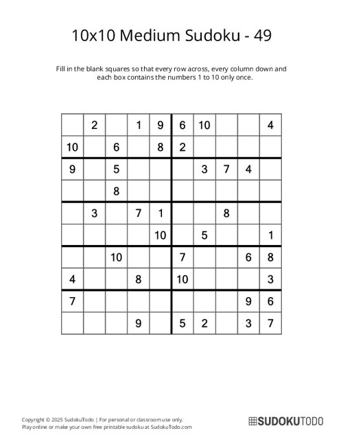 10x10 Sudoku - Medium - 49