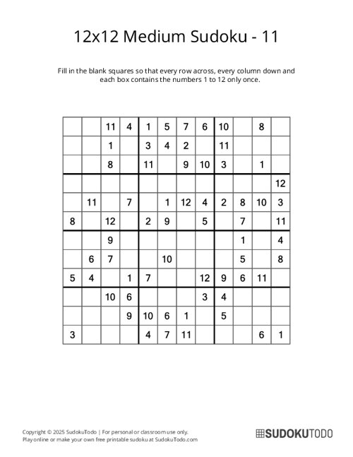 12x12 Sudoku - Medium - 11