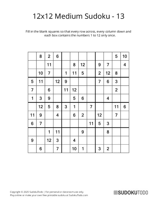 12x12 Sudoku - Medium - 13