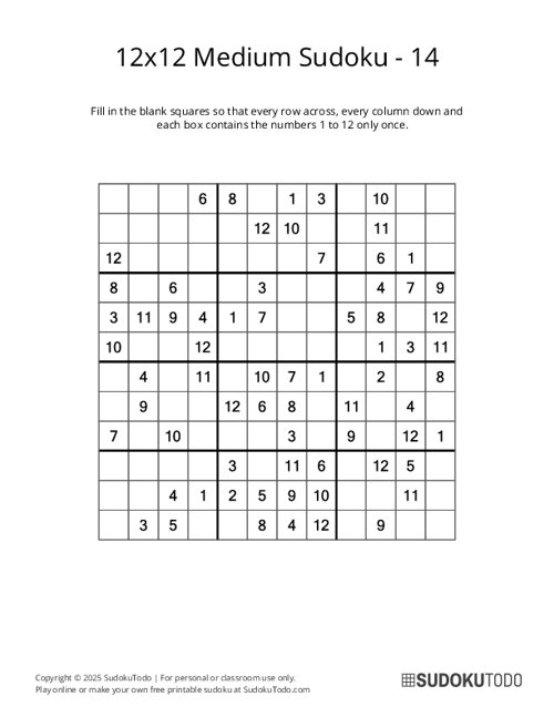 12x12 Sudoku - Medium - 14