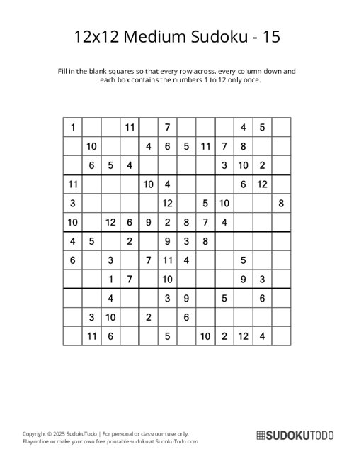 12x12 Sudoku - Medium - 15