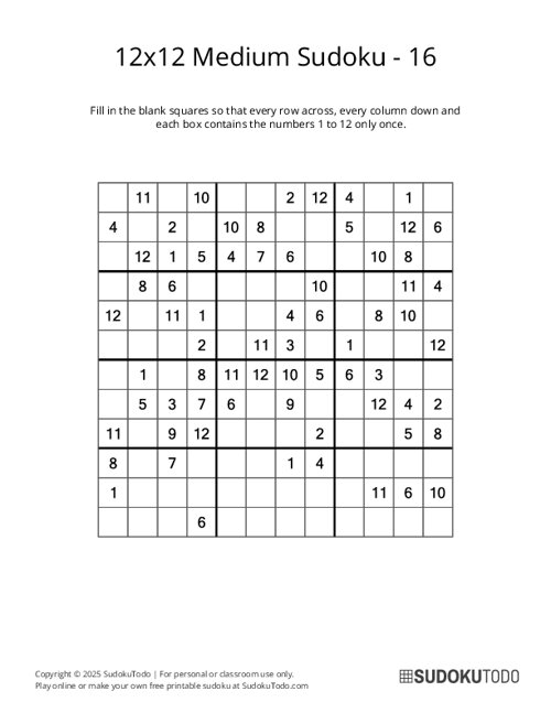 12x12 Sudoku - Medium - 16