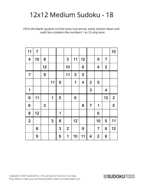 12x12 Sudoku - Medium - 18