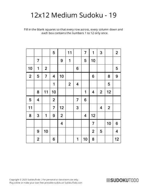 12x12 Sudoku - Medium - 19