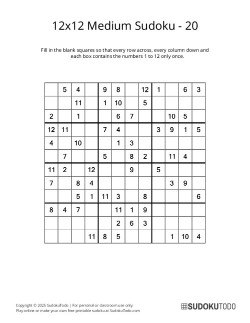 12x12 Sudoku - Medium - 20