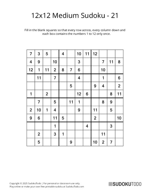 12x12 Sudoku - Medium - 21