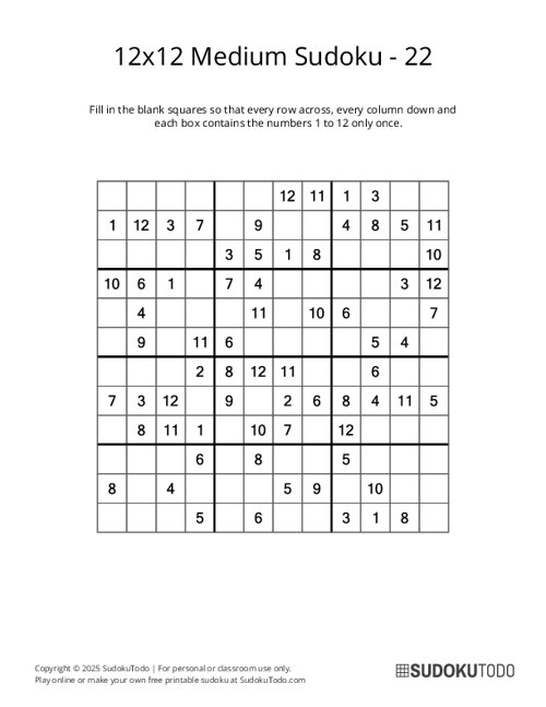 12x12 Sudoku - Medium - 22